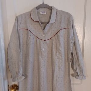 Women's Gray Button-Up Nightgown Flannel Gown Size Medium